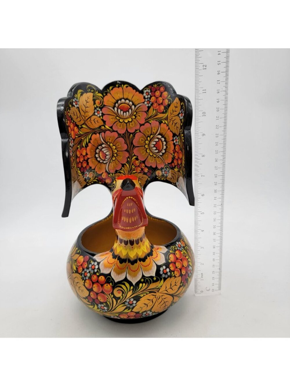 Vintage Khokhloma Folk Art Grouse Bowl Lacquerware W/ Floral Motif - Picture 7 of 8